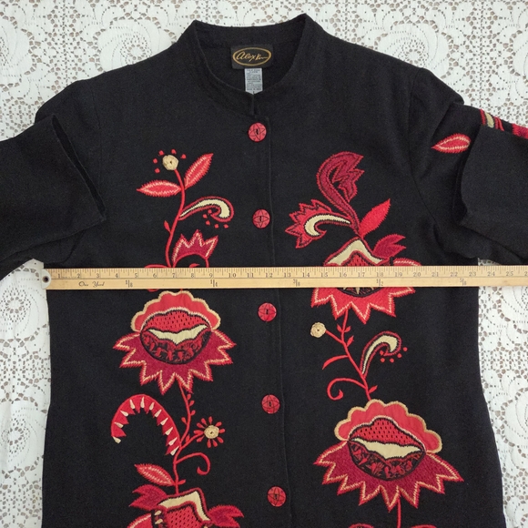 Vintage Alex Kim Black Jacket with Red Floral Embroidery Size Large - Picture 7 of 10